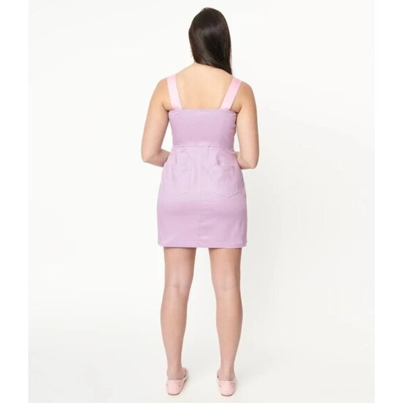 Unique Vintage X Polly Pocket Purple Embroidered Fitted Pinafore NWT XS - Picture 3 of 4